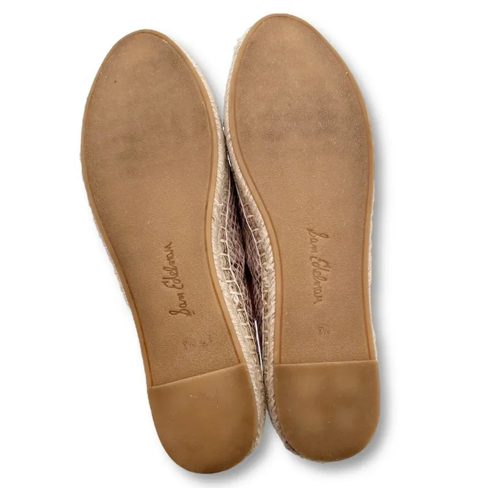 Sam Edelman Kesia Espadrilles Size 8.5 Snake Print Leather Flats Slip-On Taupe